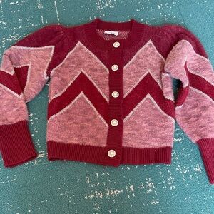 Stylish Chevron Knit Cardigan in Burgundy and Pink